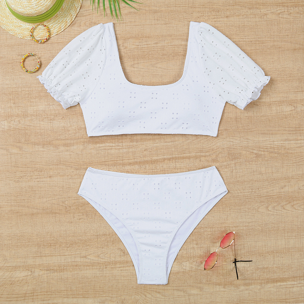 Womens Summer Fashion Split Swimwear Short Sleeve Beach Bikini Bathing Suit